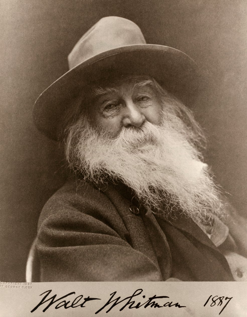 Portrett av Walt Whitman i 1887 av George C. Cox