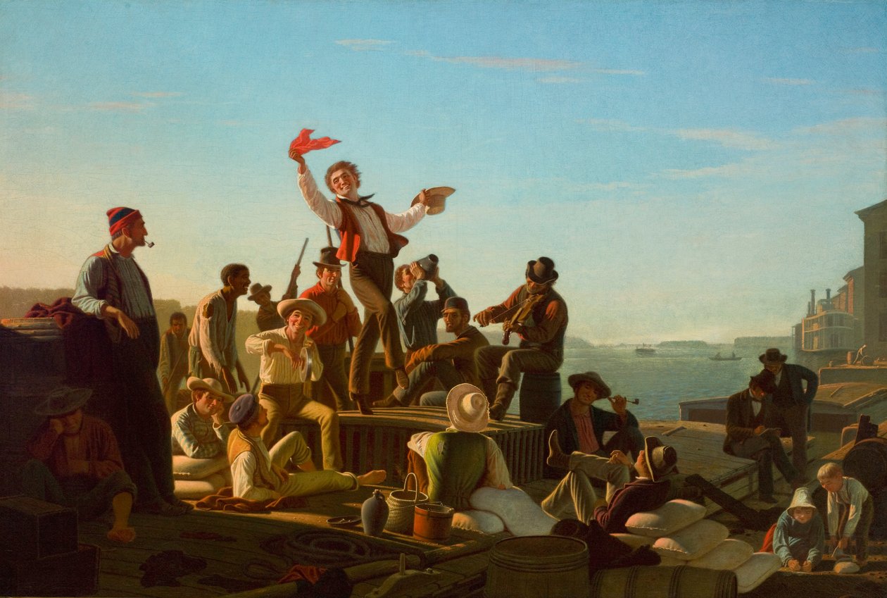 Jolly Flatboatmen i havn av George Caleb Bingham