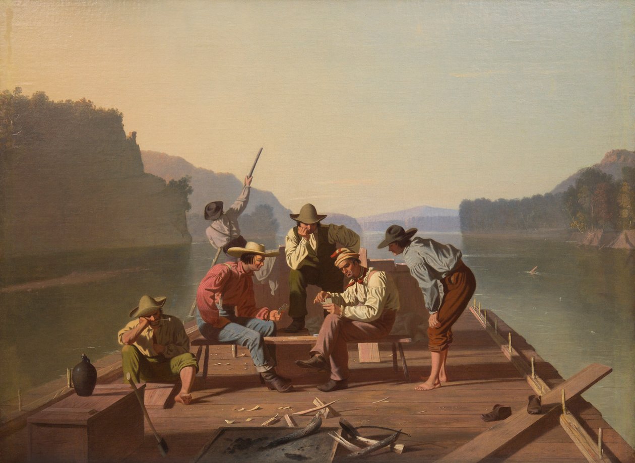 Raftsmen spille kort av George Caleb Bingham