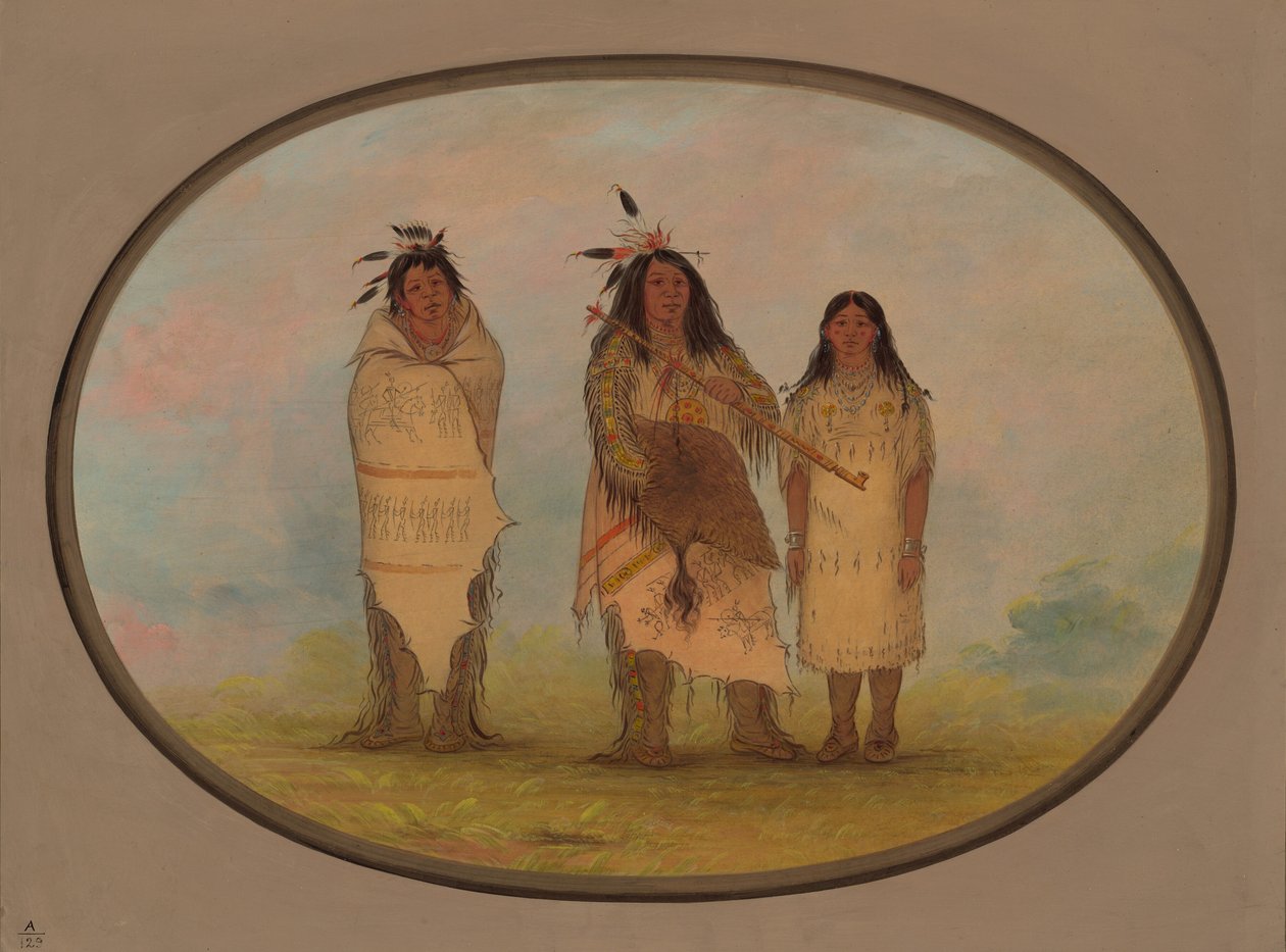 En Cheyenne-sjef, hans kone og en medisinmann, 18611869. av George Catlin