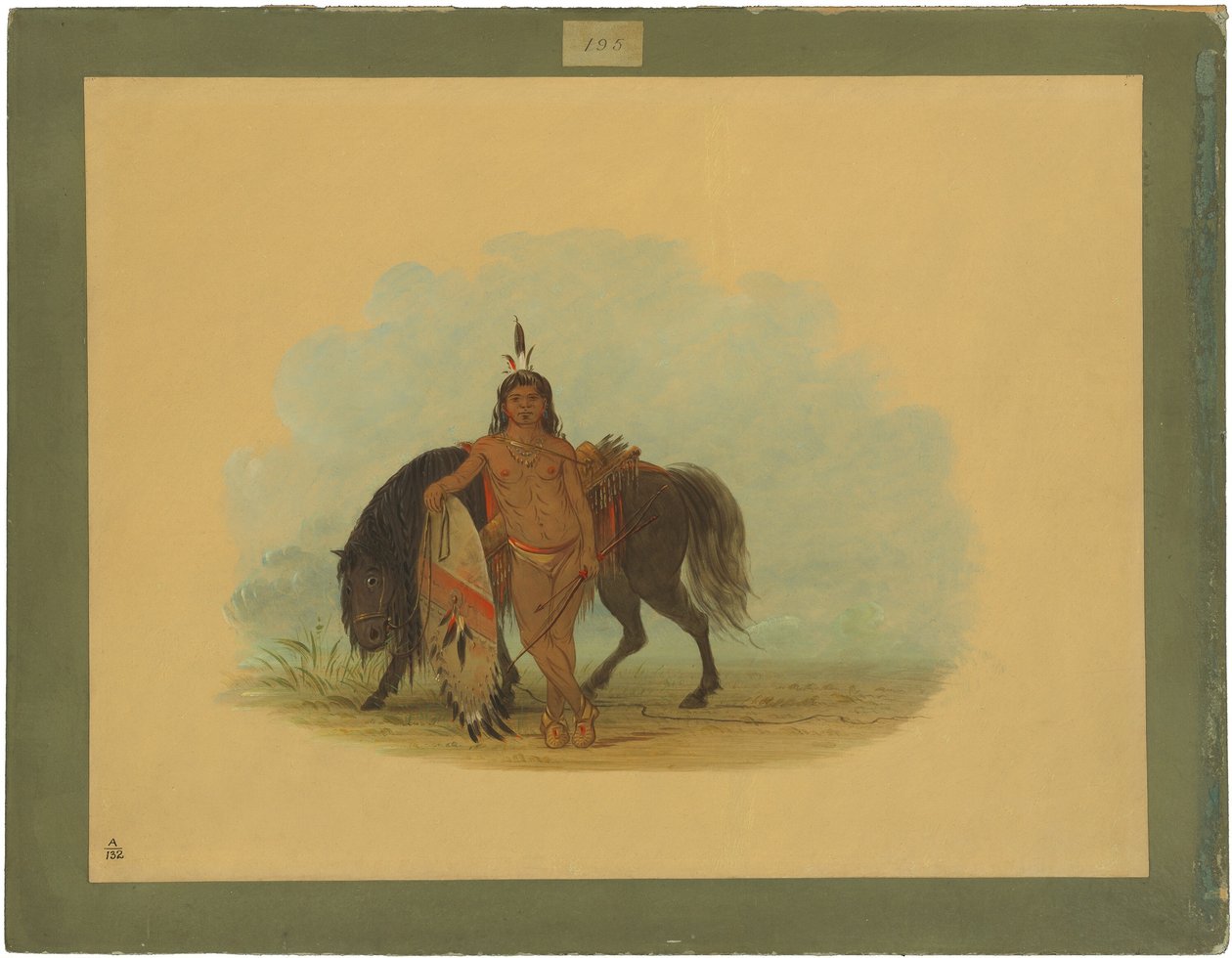 En cheyennekriger som hviler hesten sin av George Catlin