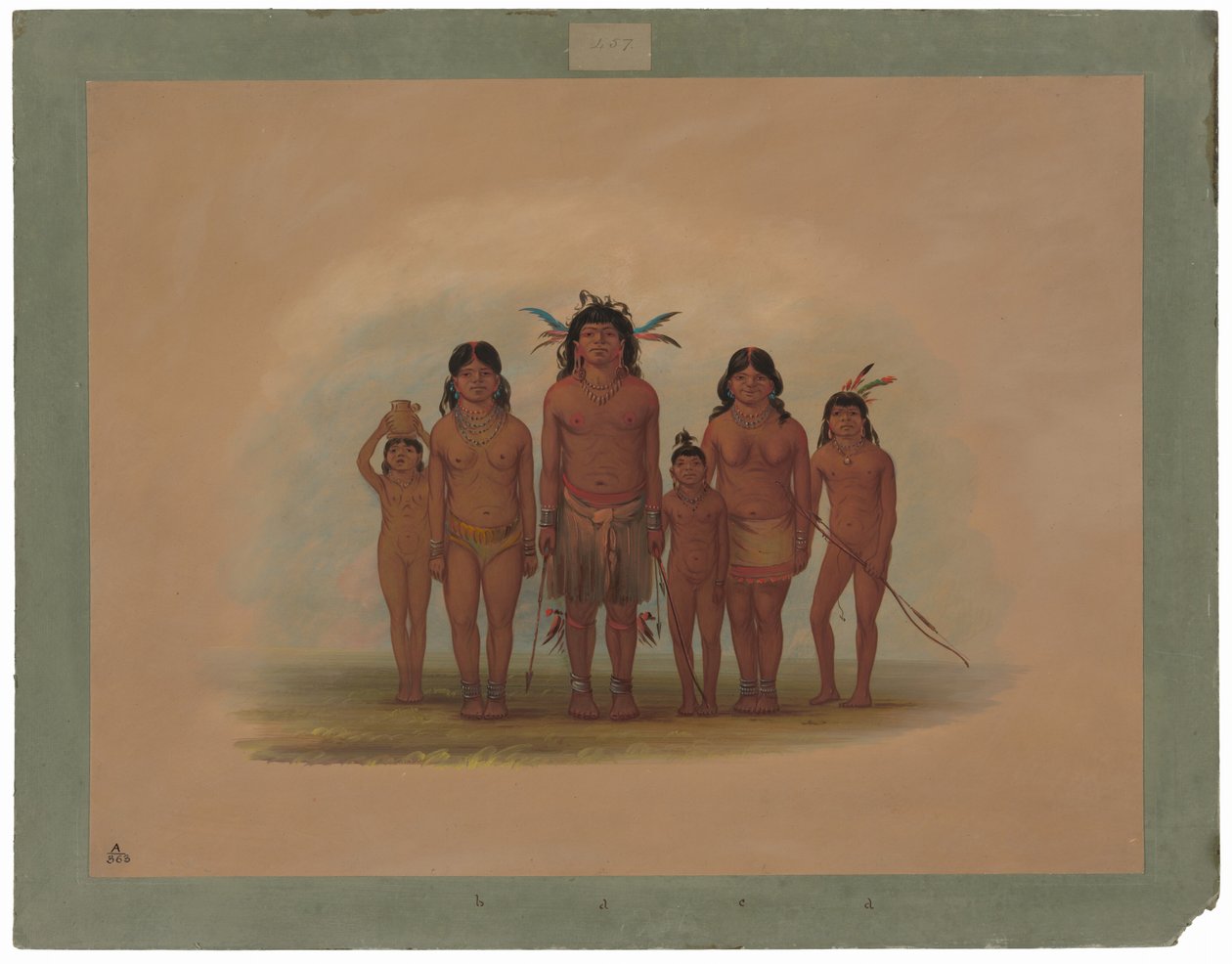 En Connibo indisk familie av George Catlin