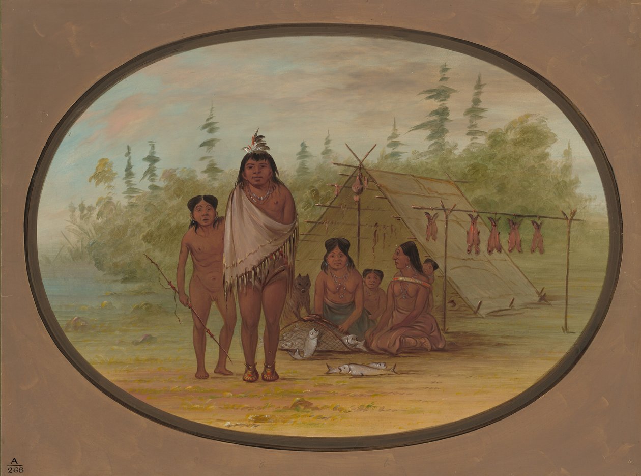 En flathodehøvding med sin familie, 18551869. av George Catlin