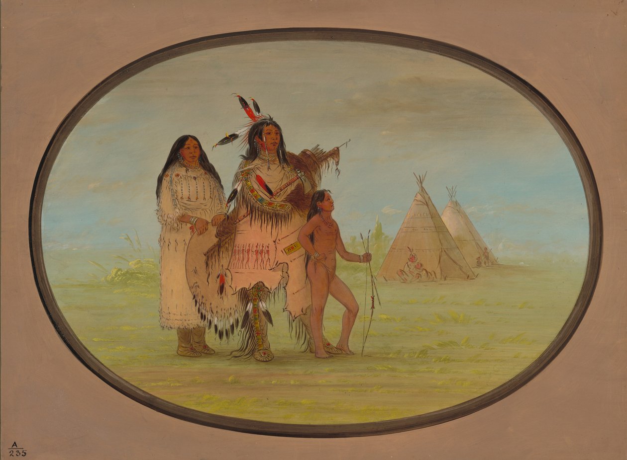 En K'nisteneux-kriger og familie, 18611869. av George Catlin