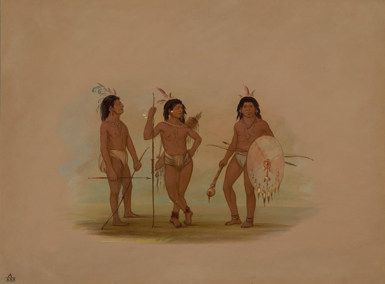 En Puelchee-sjef og to unge krigere, 18541869. av George Catlin