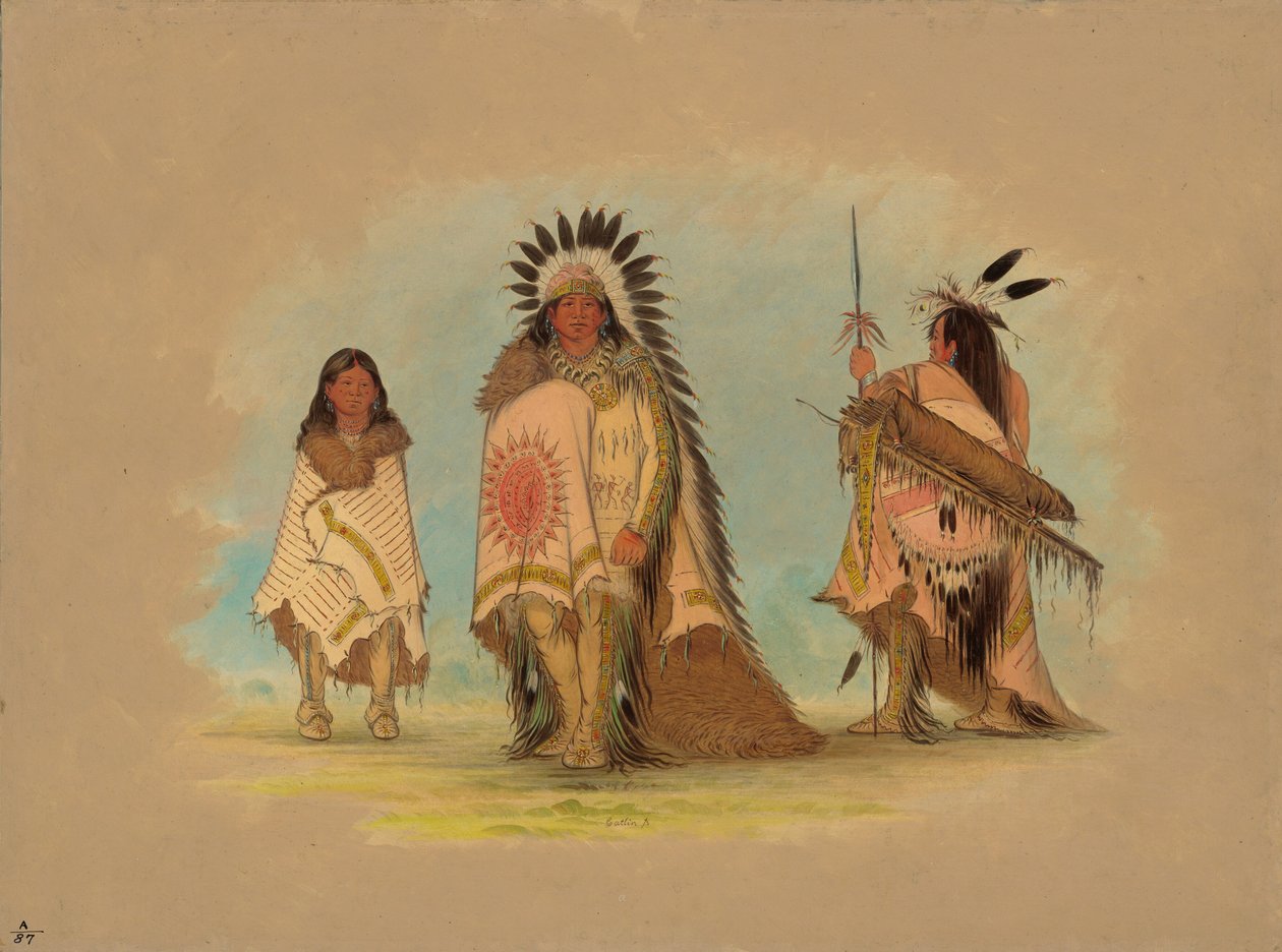 En sioux-høvding, hans datter og en kriger, 18611869. av George Catlin