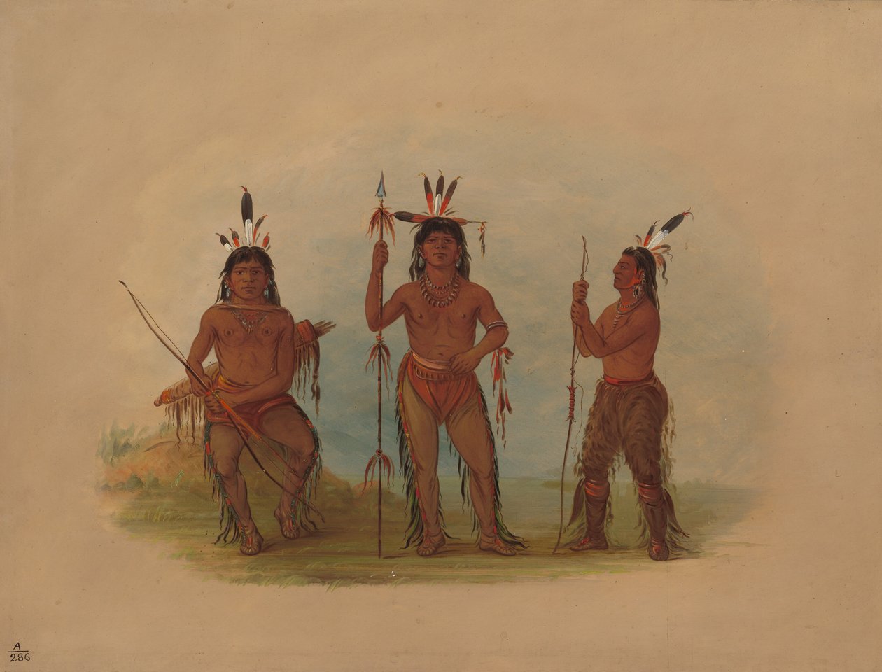 Alaeutisk høvding og to krigere, 18551869. av George Catlin