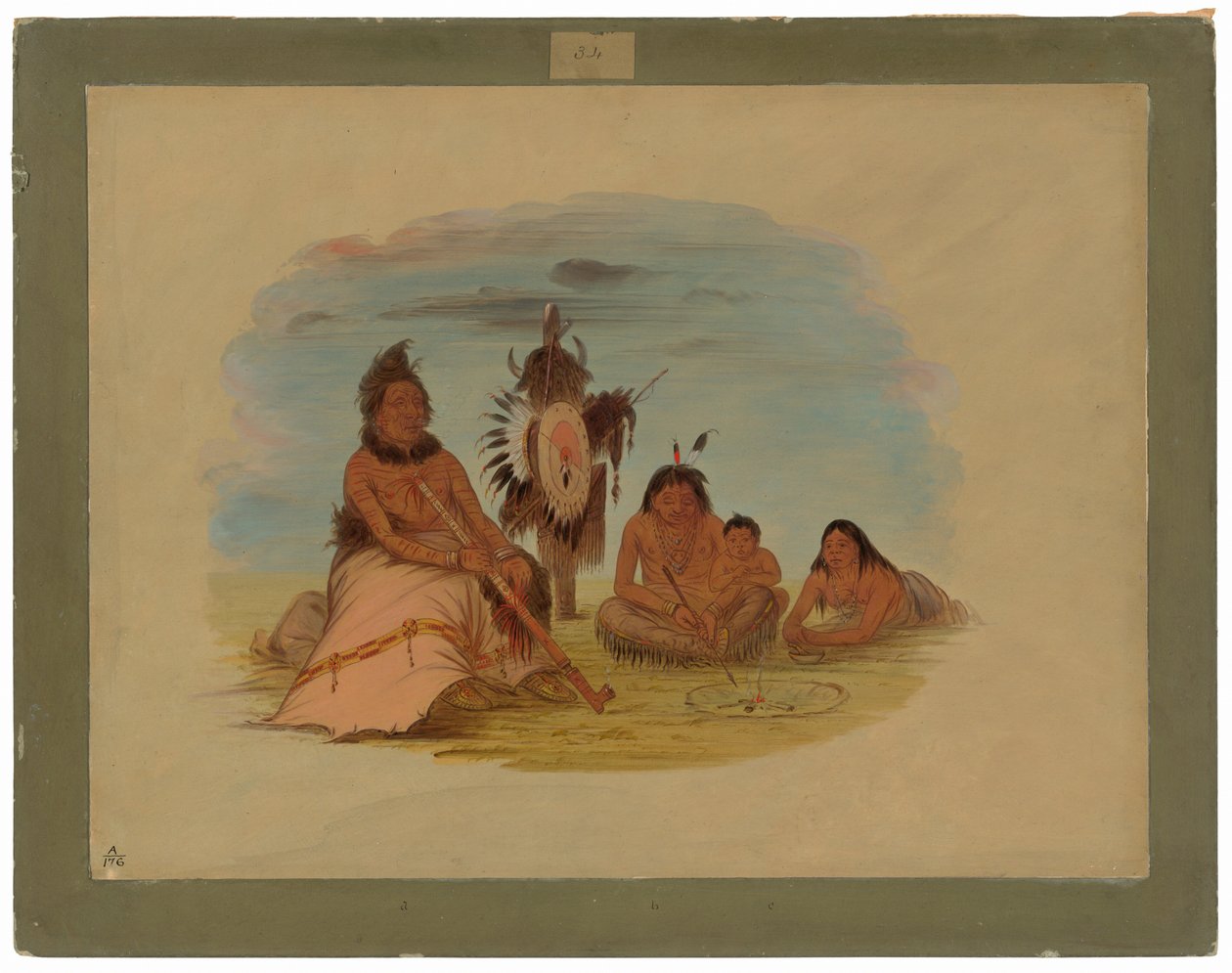 En gammel Minatarree-sjef og hans familie av George Catlin