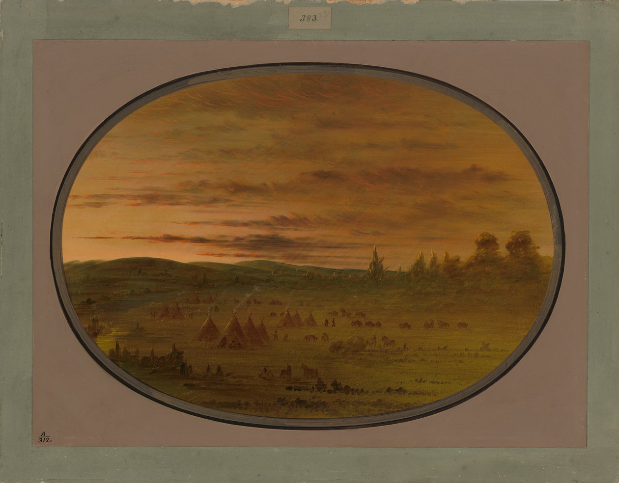 Et indisk leir ved solnedgang, 1861-69 av George Catlin