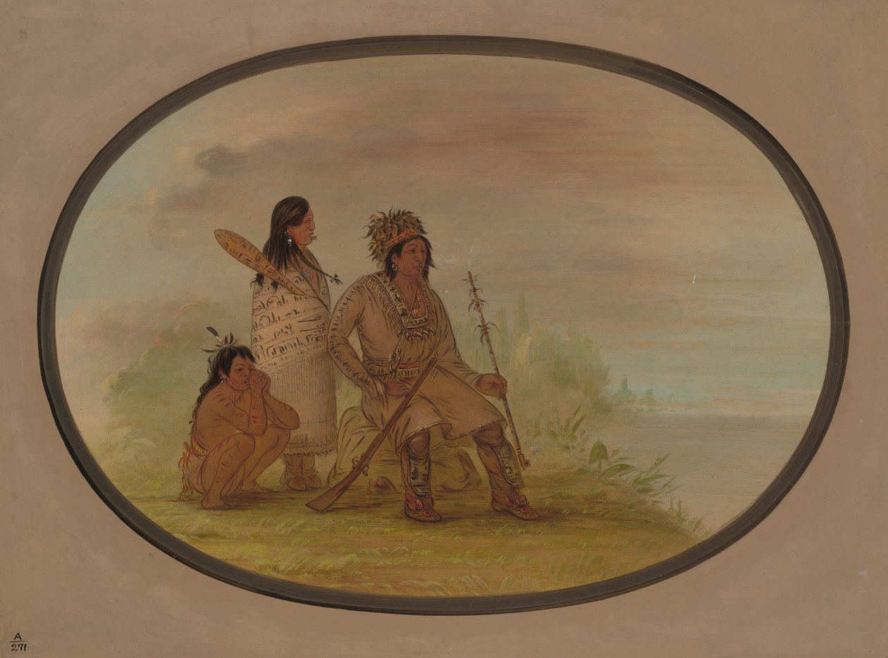 En gammel Nayas-indianer, hans barnebarn og en gutt, 18551869. av George Catlin