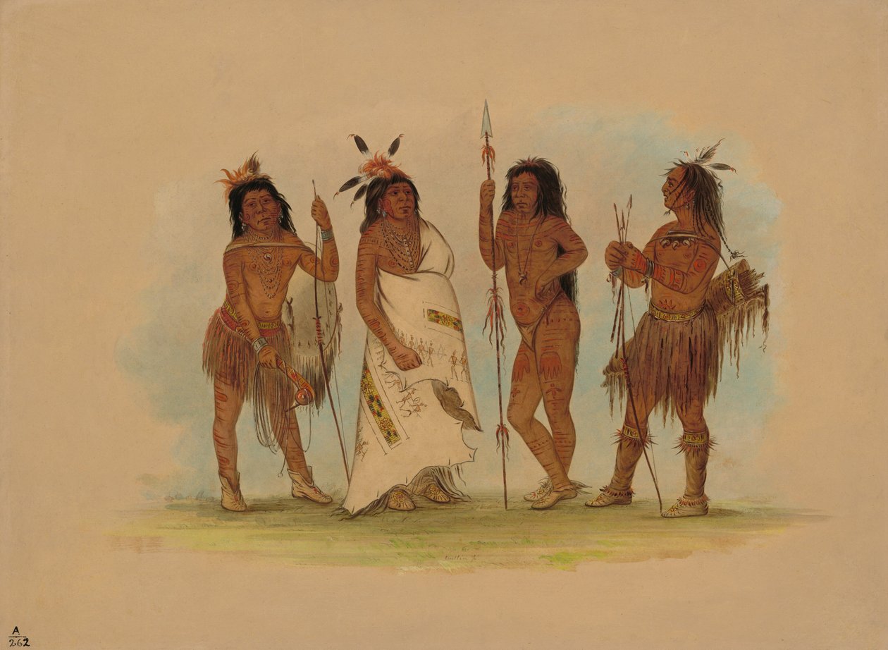 Apache-sjef og tre krigere, 18551869. av George Catlin