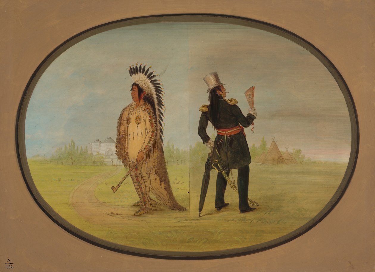 Assinneboine-sjef før og etter sivilisasjonen, 18611869. av George Catlin