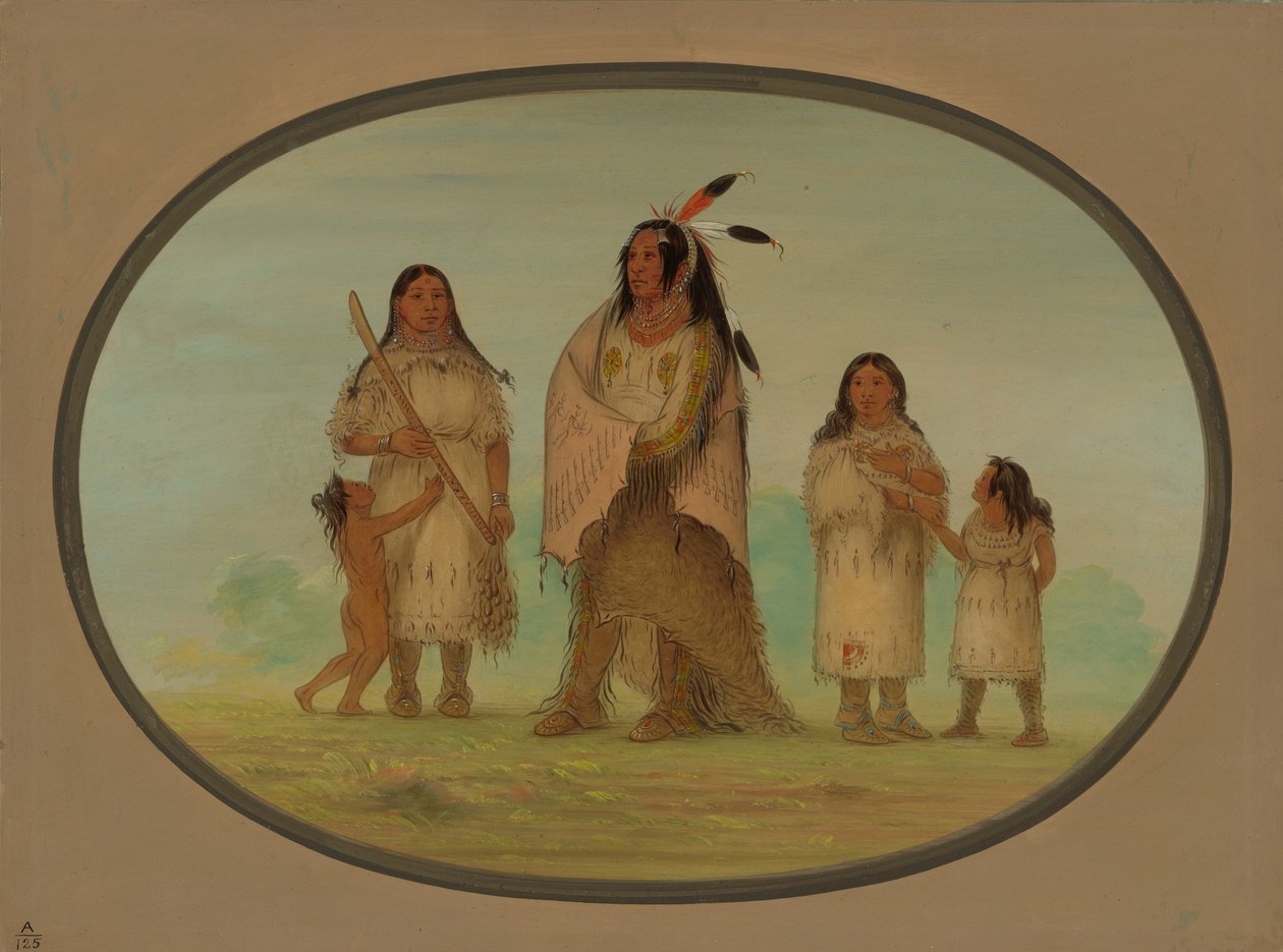 Assinneboine Warrior og hans familie, 18611869. av George Catlin