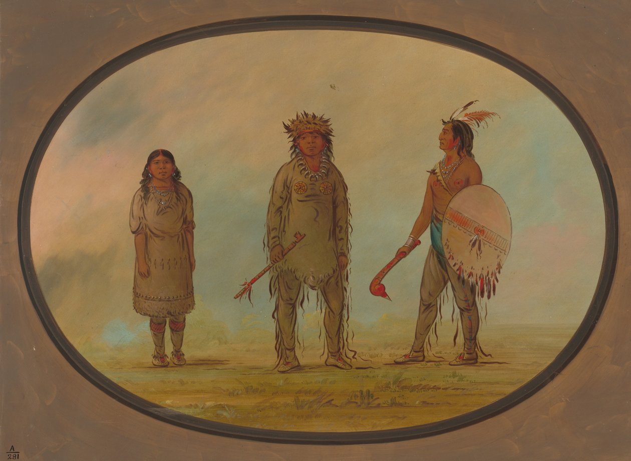 Athapasca-sjef, hans kone og en kriger, 18551869. av George Catlin