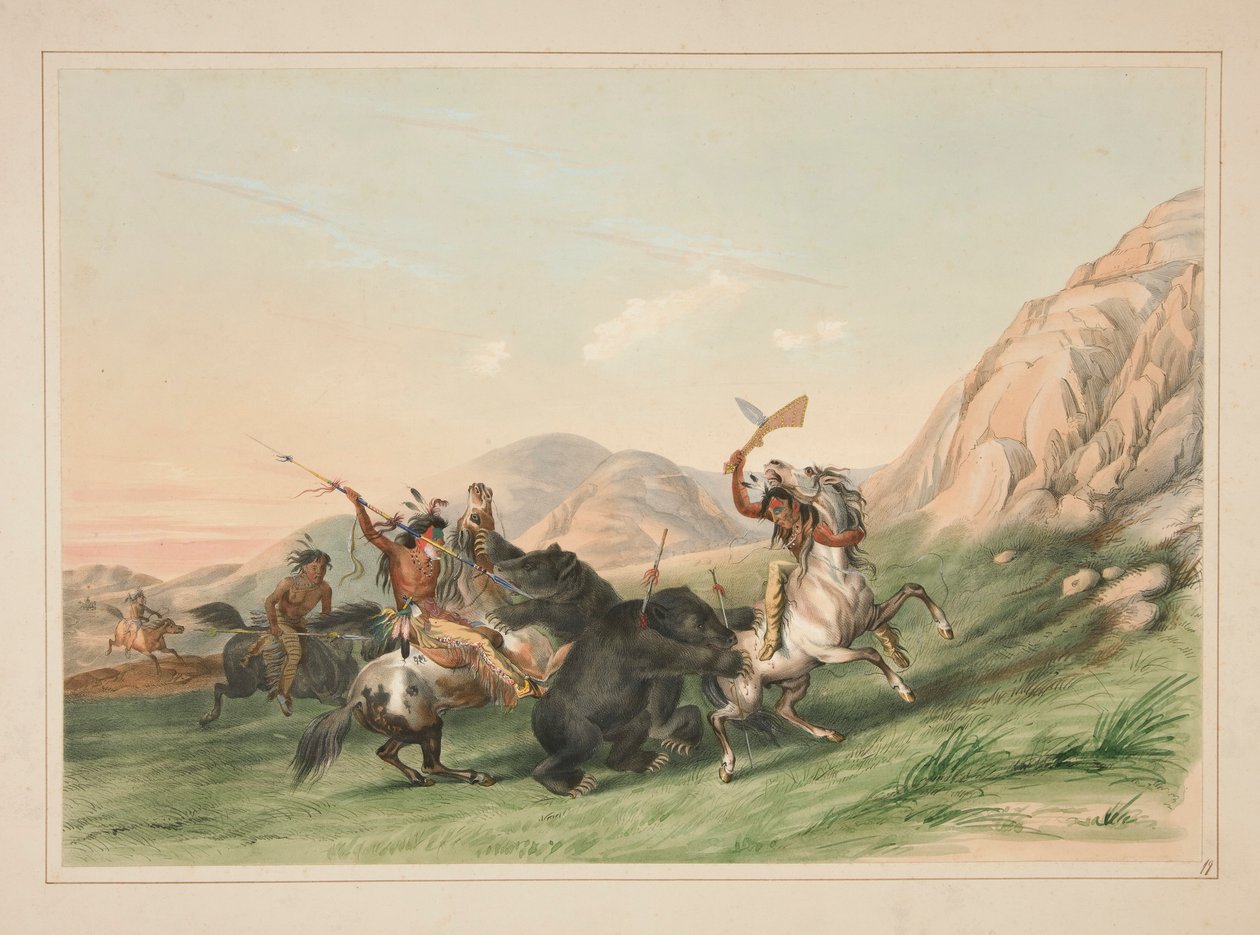 Angripe Grizzly Bear, pl. 19 fra North American Indian Portfolio av George Catlin