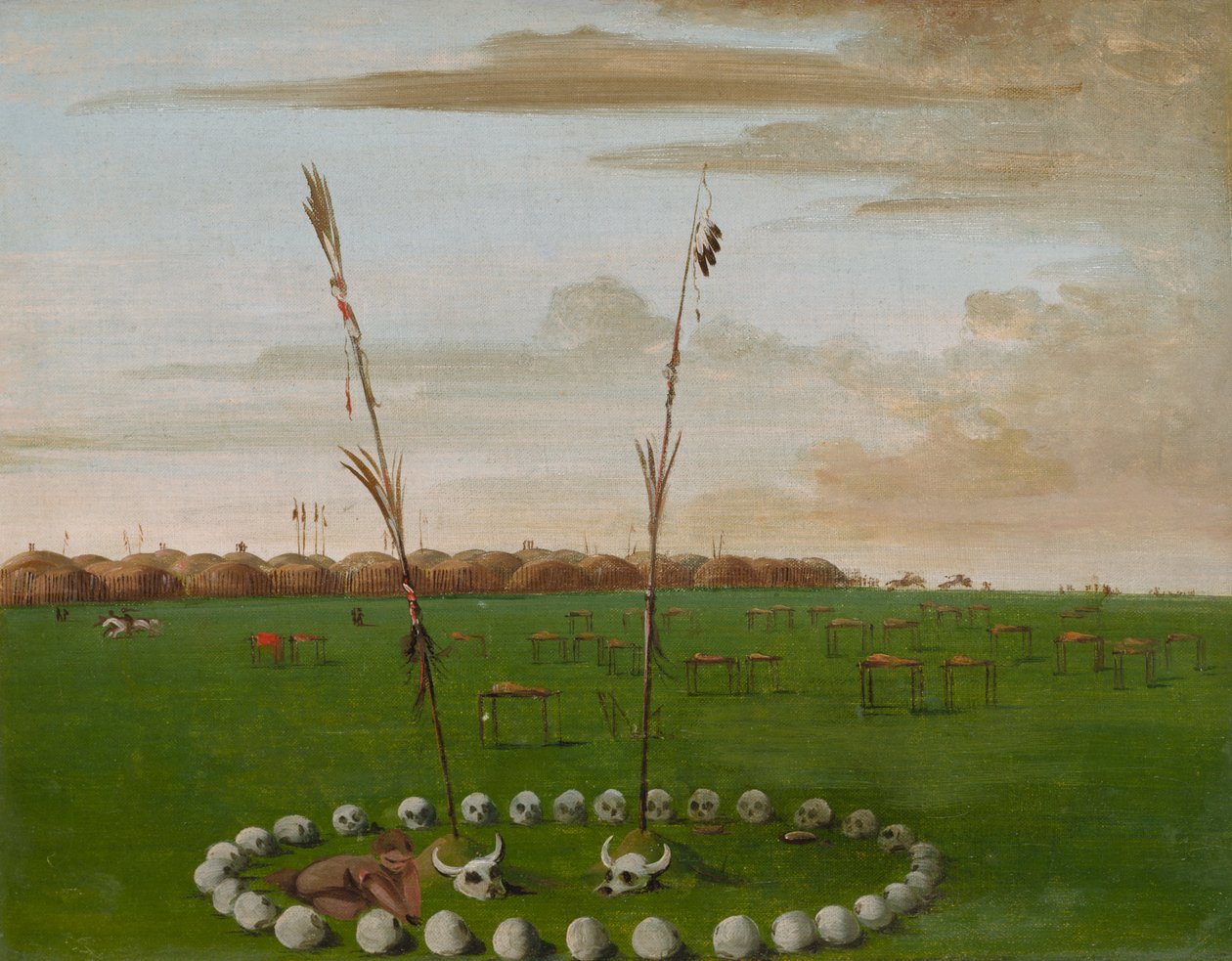 Bakside av Mandan Village, Viser kirkegården, 1832. av George Catlin