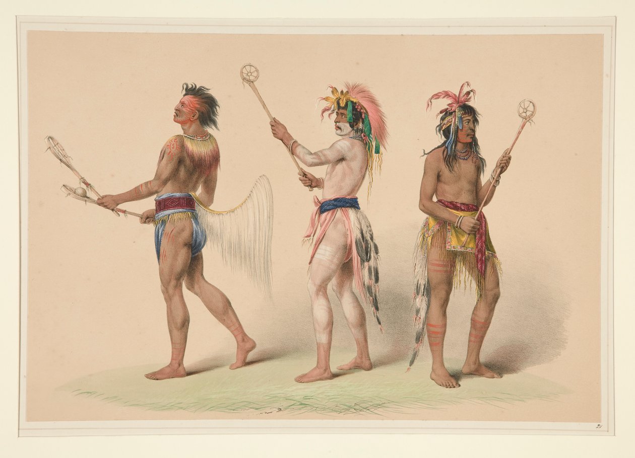 Ballspillere, pl. 21 fra North American Indian Portfolio av George Catlin