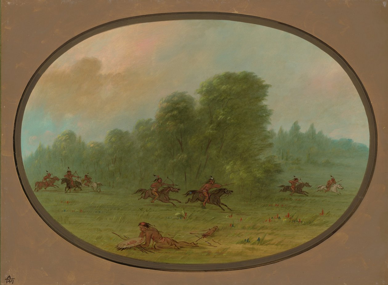 Kamp mellom Jiccarilla Apachees og Camanchees, 18611869. av George Catlin