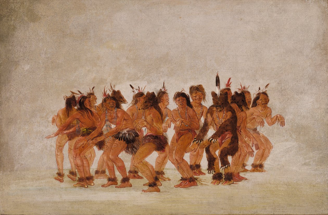 Bjørnedans, forbereder seg til en bjørnejakt, 1835-1837. av George Catlin