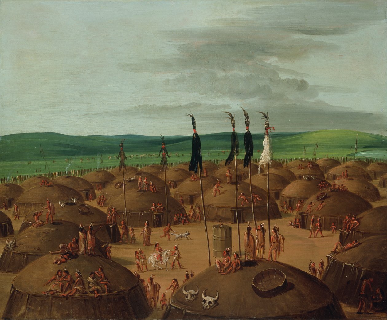 Fugleperspektiv av Mandan Village, 1800 Miles ovenfor St. Louis, 1837-1839. av George Catlin