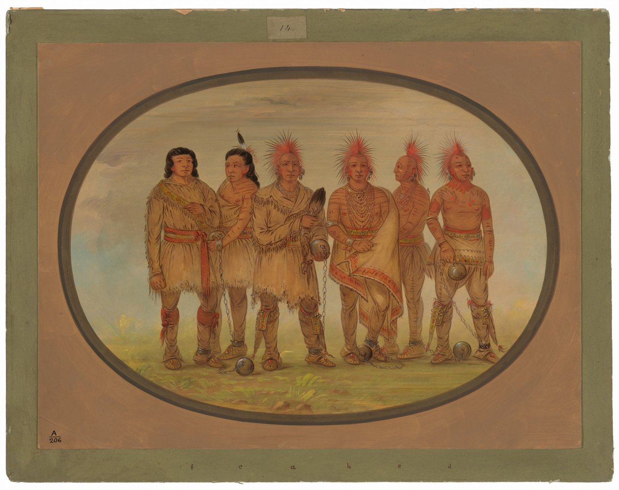 Black Hawk og fem andre Saukie-fanger av George Catlin