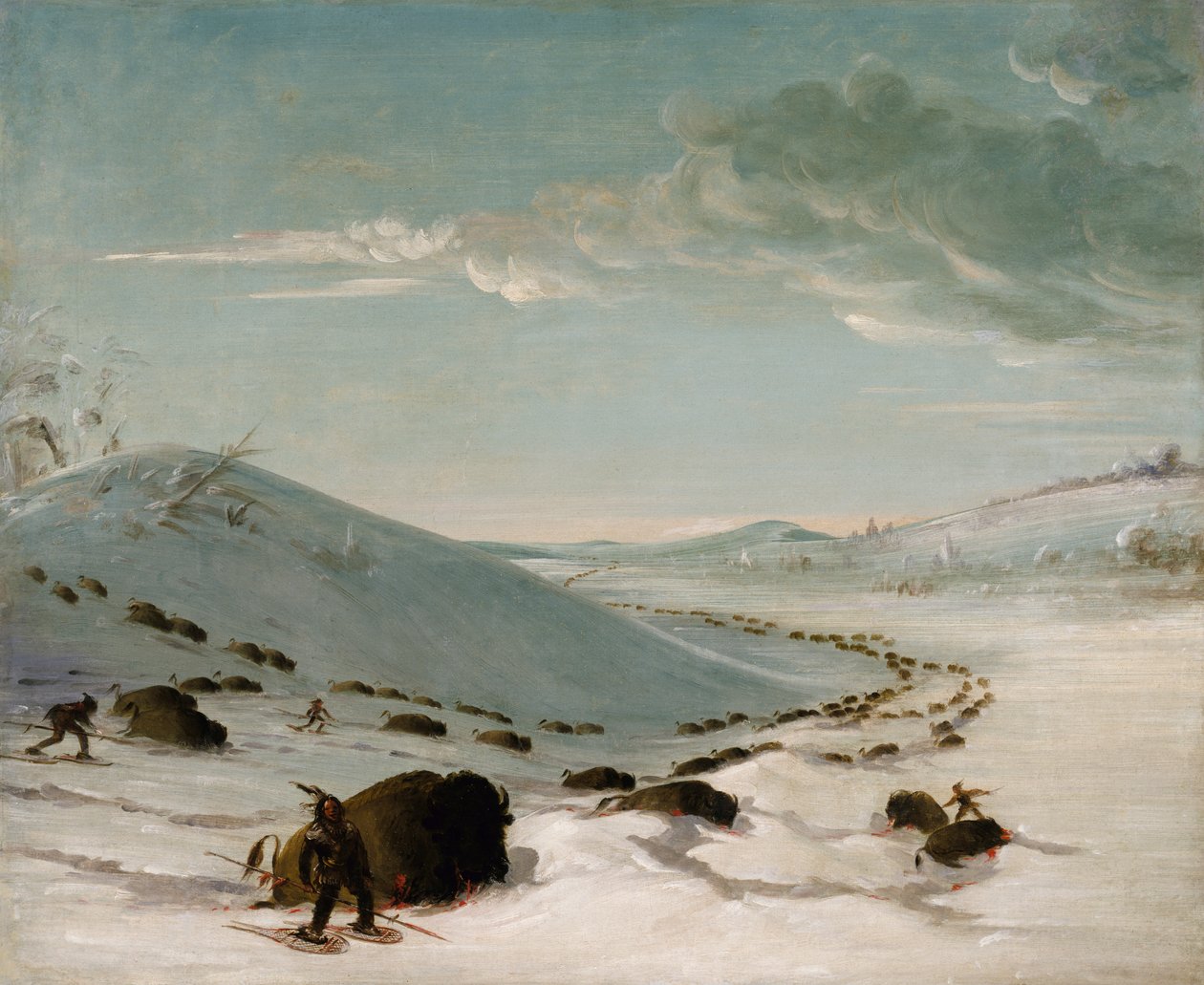 Buffalo Chase in Winter, Indians on Snowshoes, 1832-1833. av George Catlin