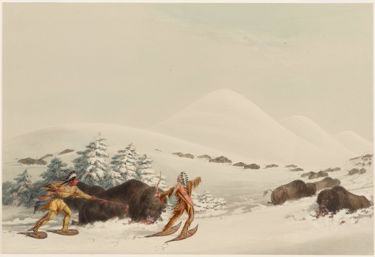 Bisonjakt på truger av George Catlin