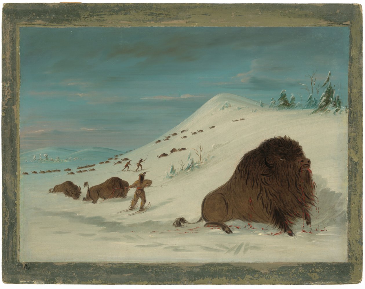 Buffalo Lancing in the Snow Drifts - Sioux av George Catlin