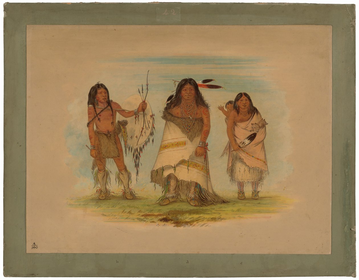 Comanche-sjef, hans kone og en kriger av George Catlin