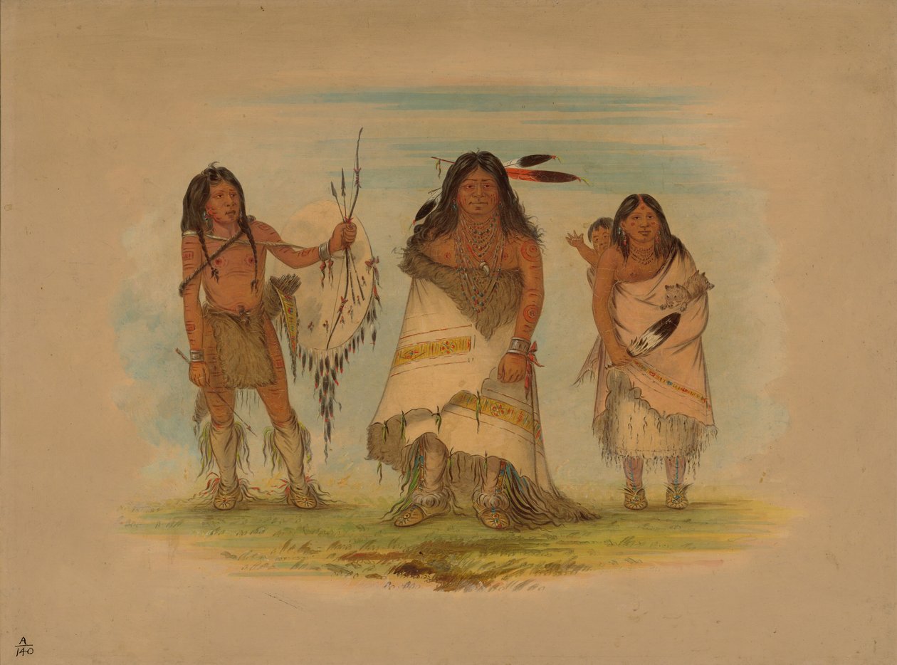 Comanche-sjef, hans kone og en kriger, 1861. av George Catlin