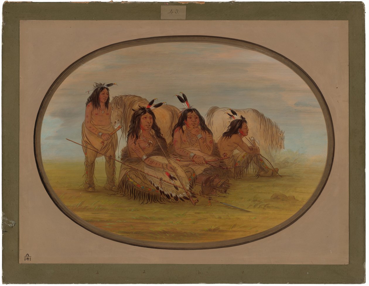 Comanche-sjef med tre krigere av George Catlin