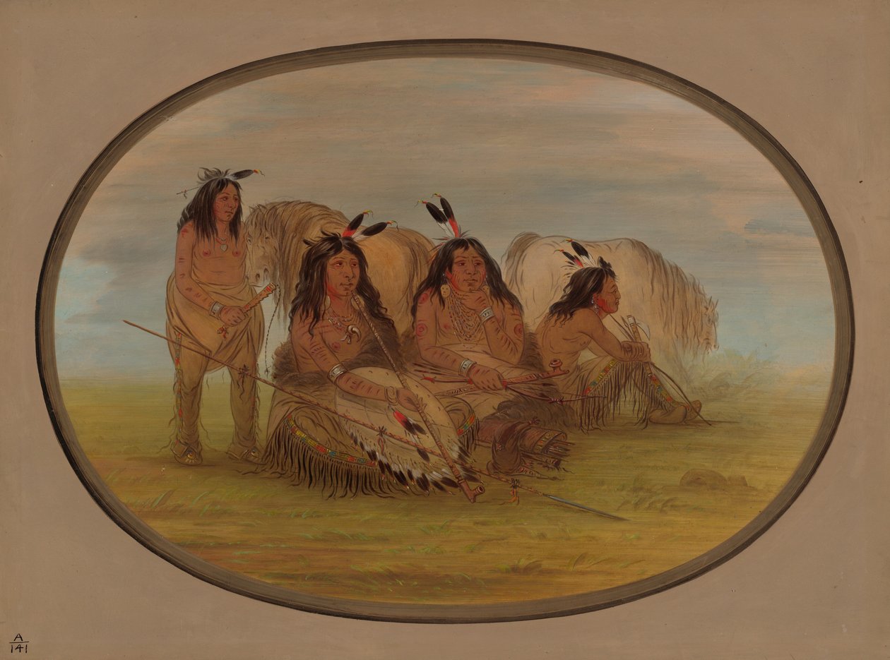 Camanchee-sjef med tre krigere, 18611869. av George Catlin