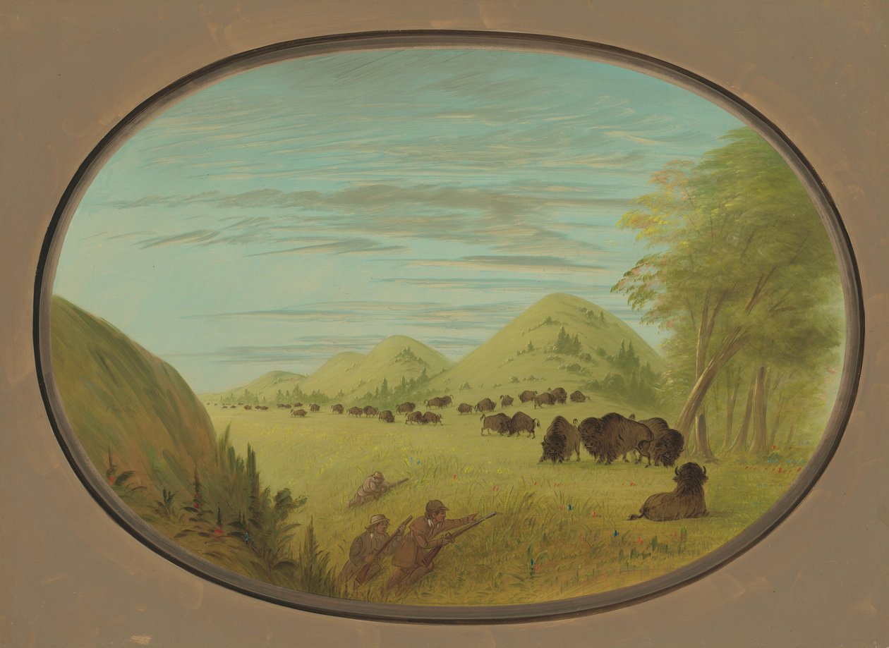 Catlin og to følgesvenner skyter bøffel, 18611869. av George Catlin