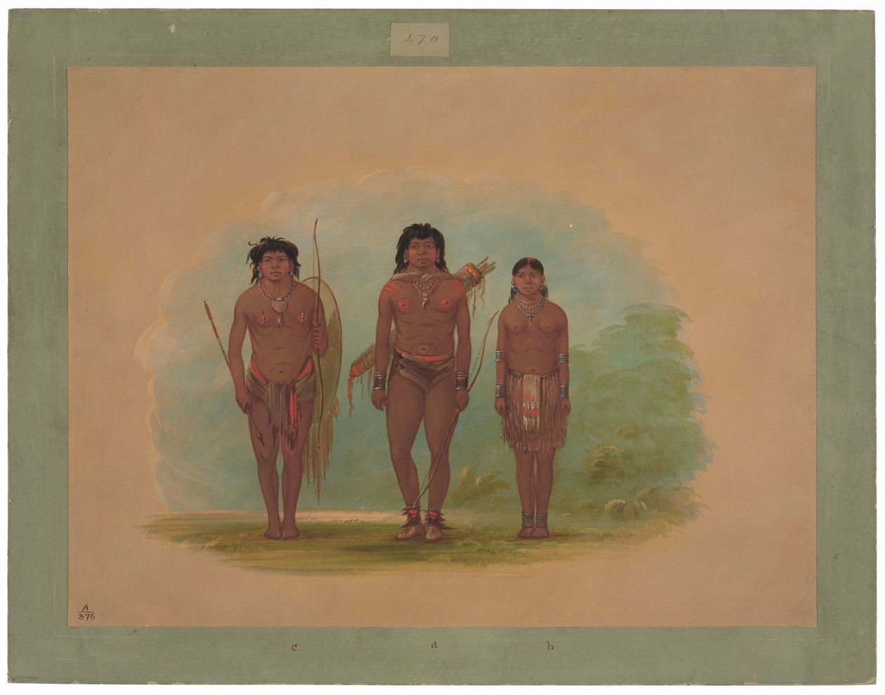 Chaco-sjef, hans kone og en kriger av George Catlin