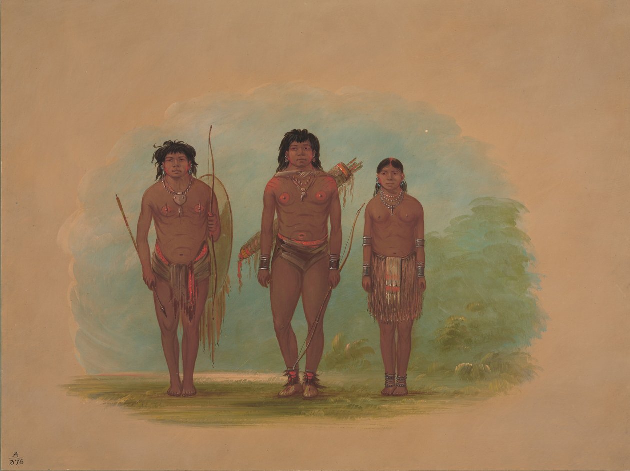 Chaco-sjef, hans kone og en kriger, 18541869. av George Catlin