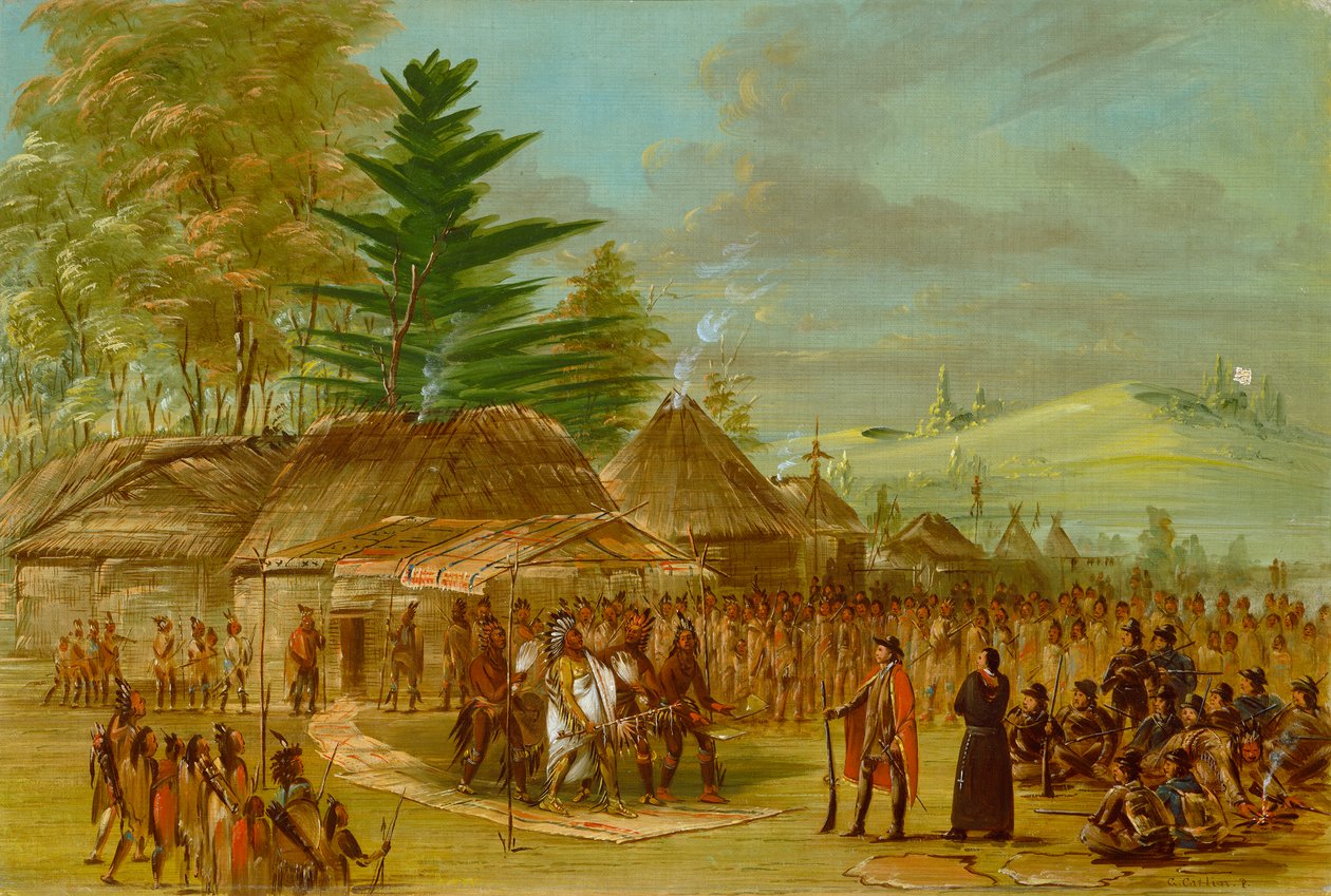 Sjef for Taensa-indianerne som mottar La Salle, 18478 av George Catlin