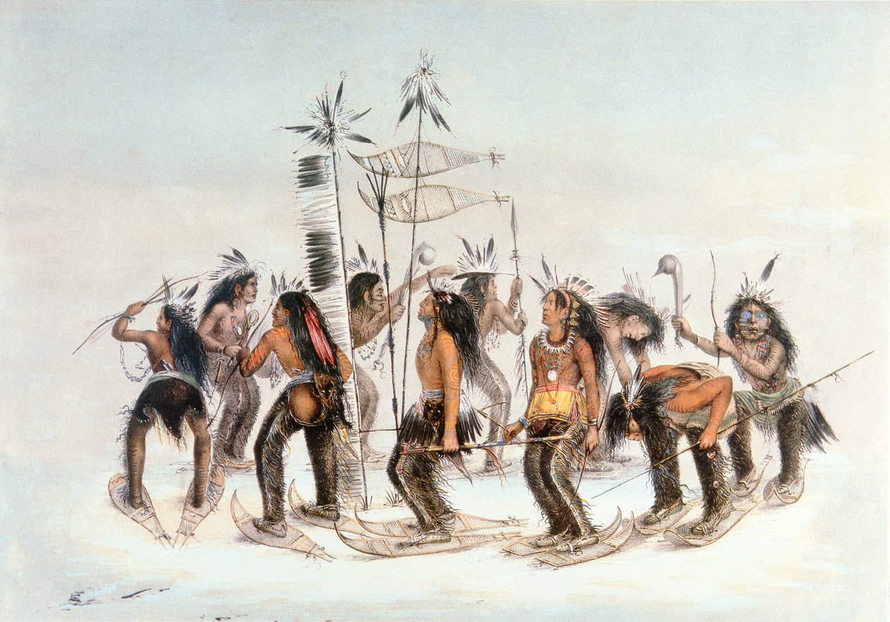 Chippewa Snowshoe Dance, ca. 1835 (akvarell på papir) av George Catlin