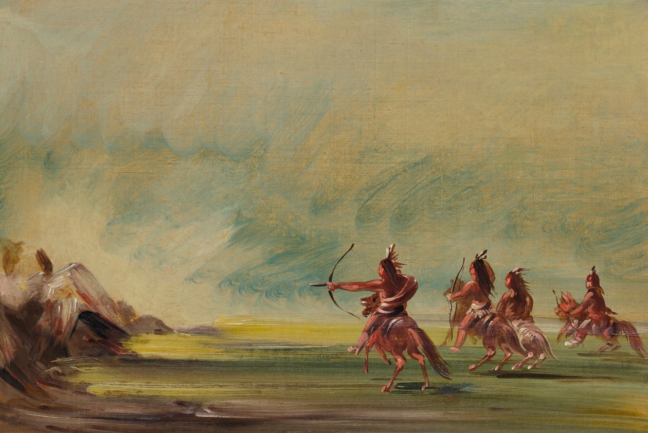 Comanche som gir piler til medisinklippen, 1837-1839. av George Catlin