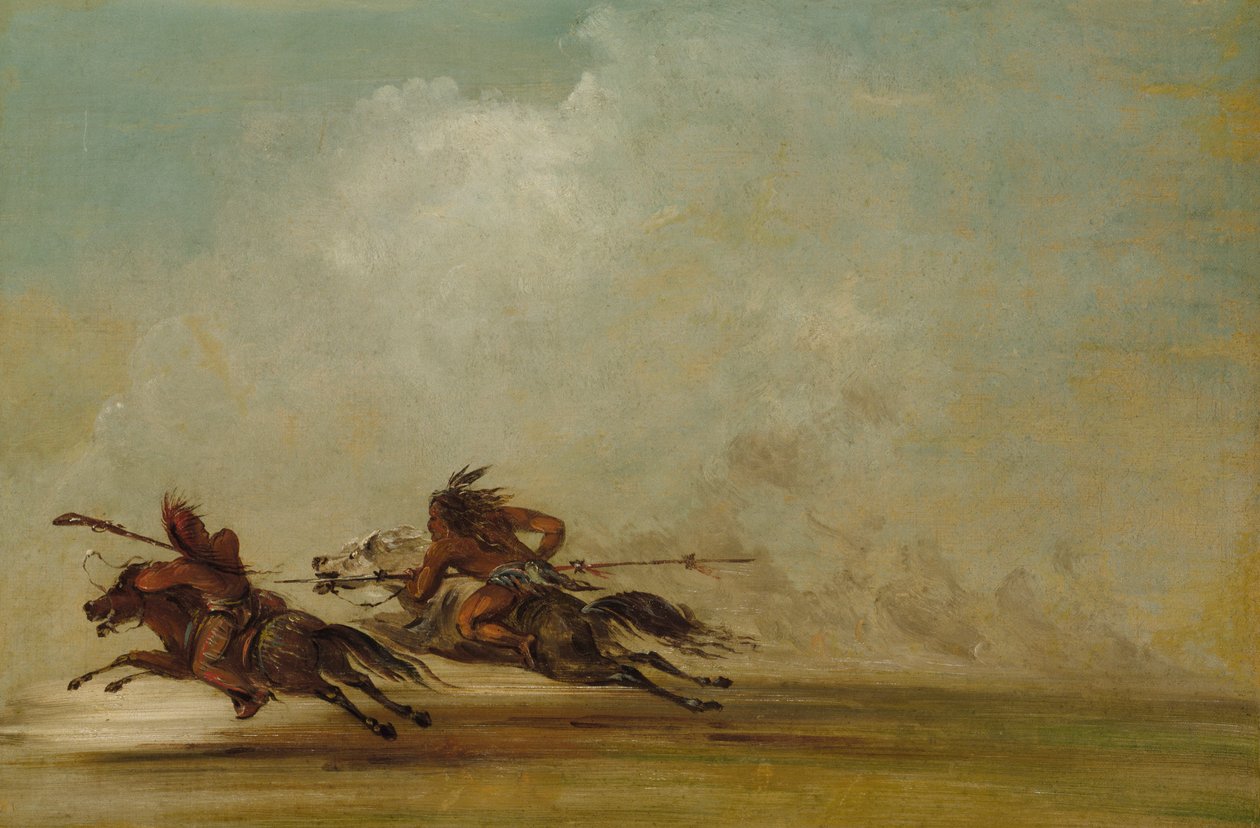 Comanche Warrior Lancing an Osage, i full fart, 1837-1839. av George Catlin