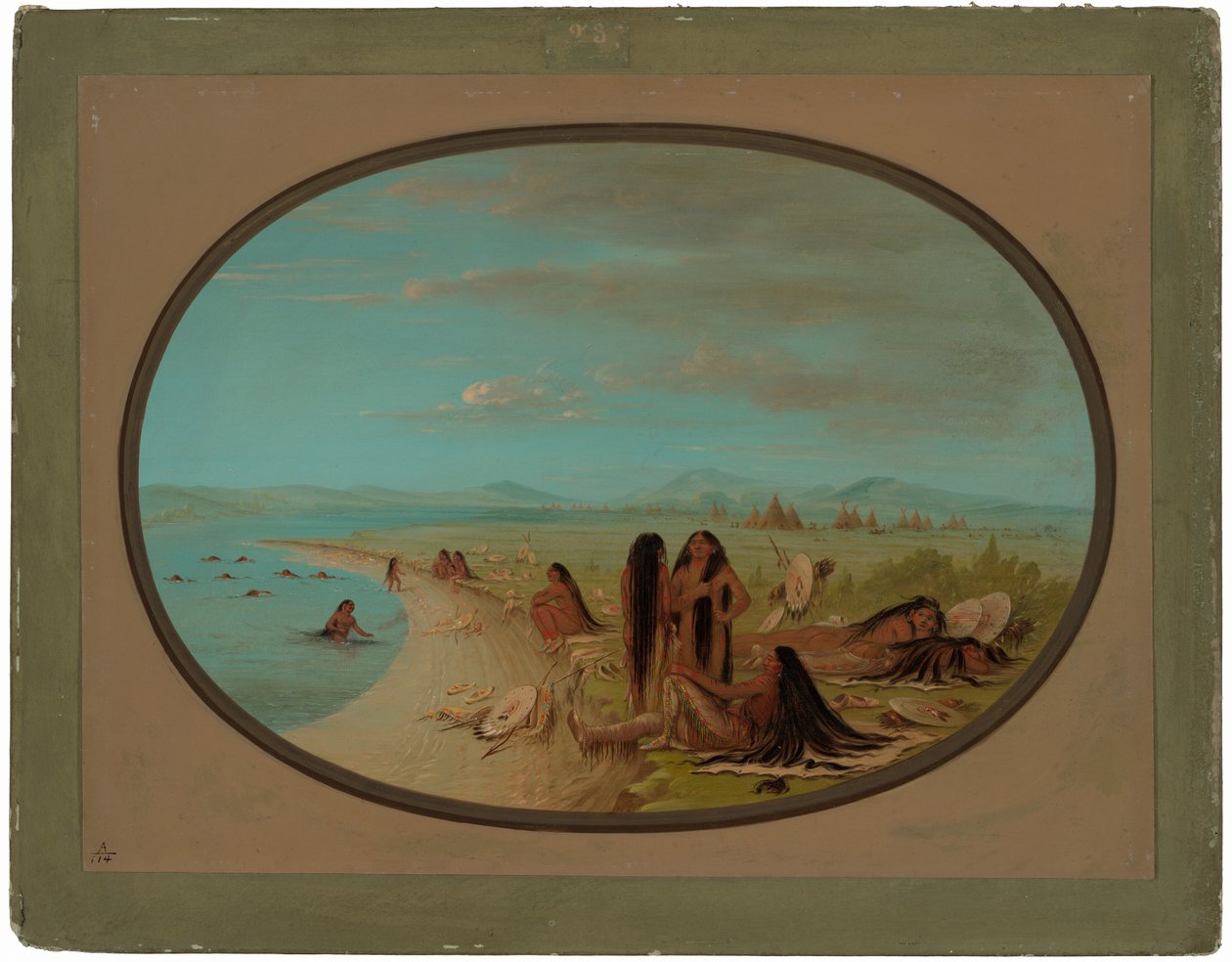 Kråkekrigere som bader av George Catlin