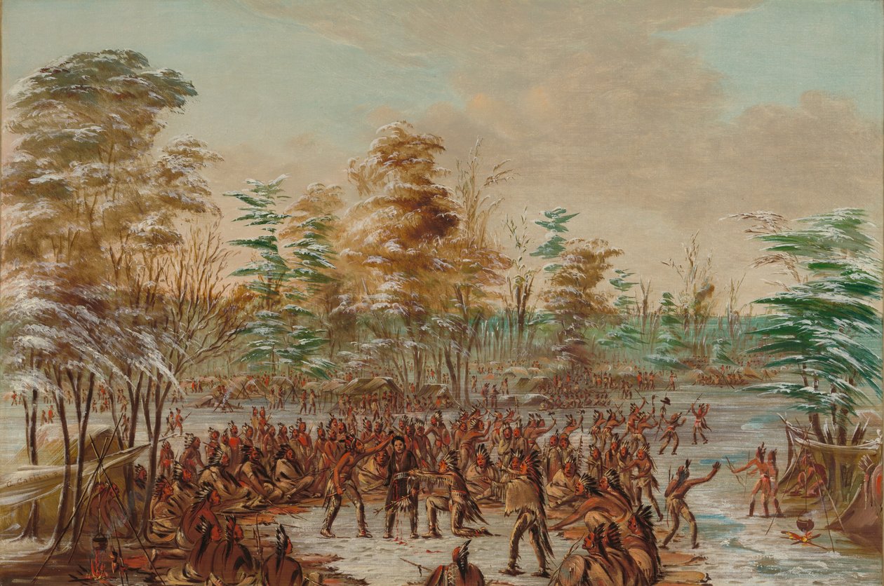 De Tonty saksøker for fred i Iroquois Village. 2. januar 1680, 18471848. av George Catlin