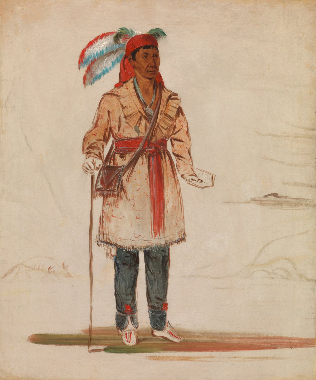 Ee-tów-o-kaum, begge sider av elven, sjef for stammen, 1836. av George Catlin