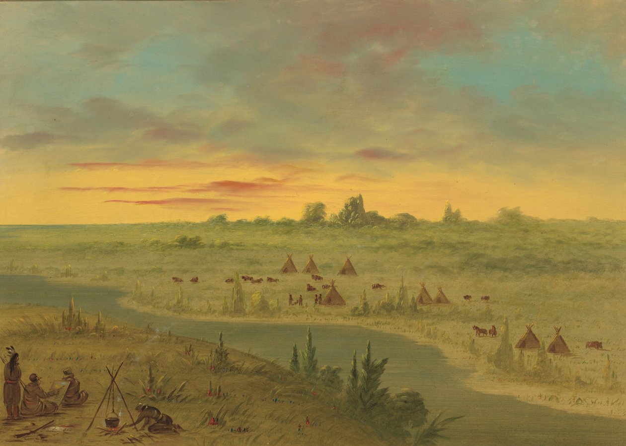 Leir av Pawnee-indianere ved solnedgang, 18611869. av George Catlin