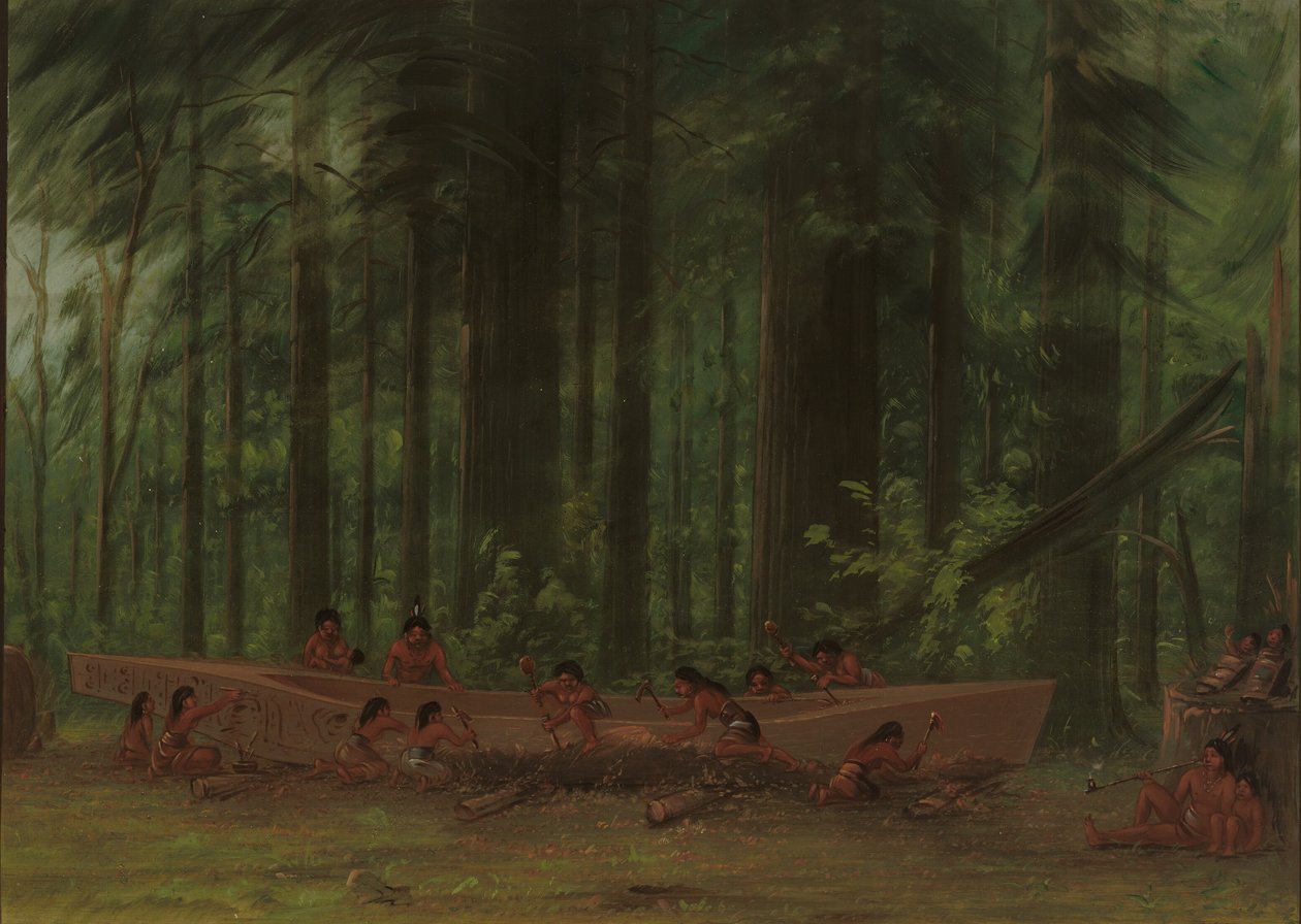 Utgraving av en kano - Nayas-indianere, 18551869. av George Catlin