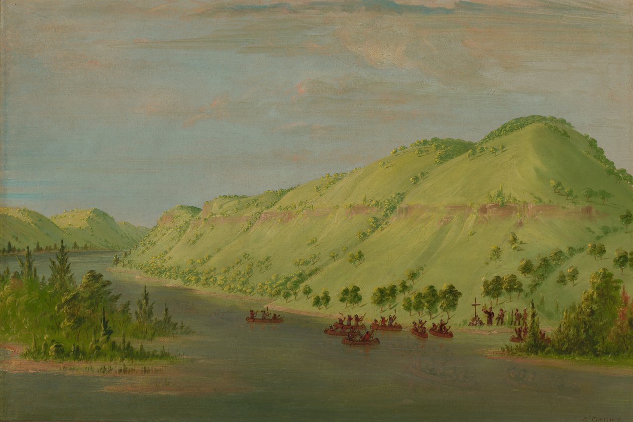 Far Hennepin forlater Mississippi for å bli med i La Salle. 8. mai 1680, 18471848. av George Catlin
