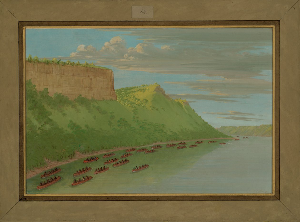 Far Hennepin og ledsagere passerer elskerens sprang, april 1680, 1847-48 av George Catlin