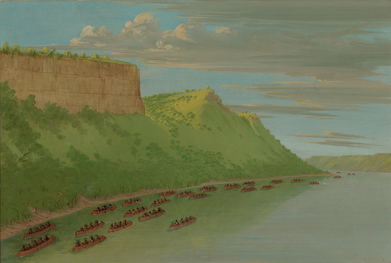 Far Hennepin og følgesvenner passerer Lover's Leap. april 1680, 18471848. av George Catlin
