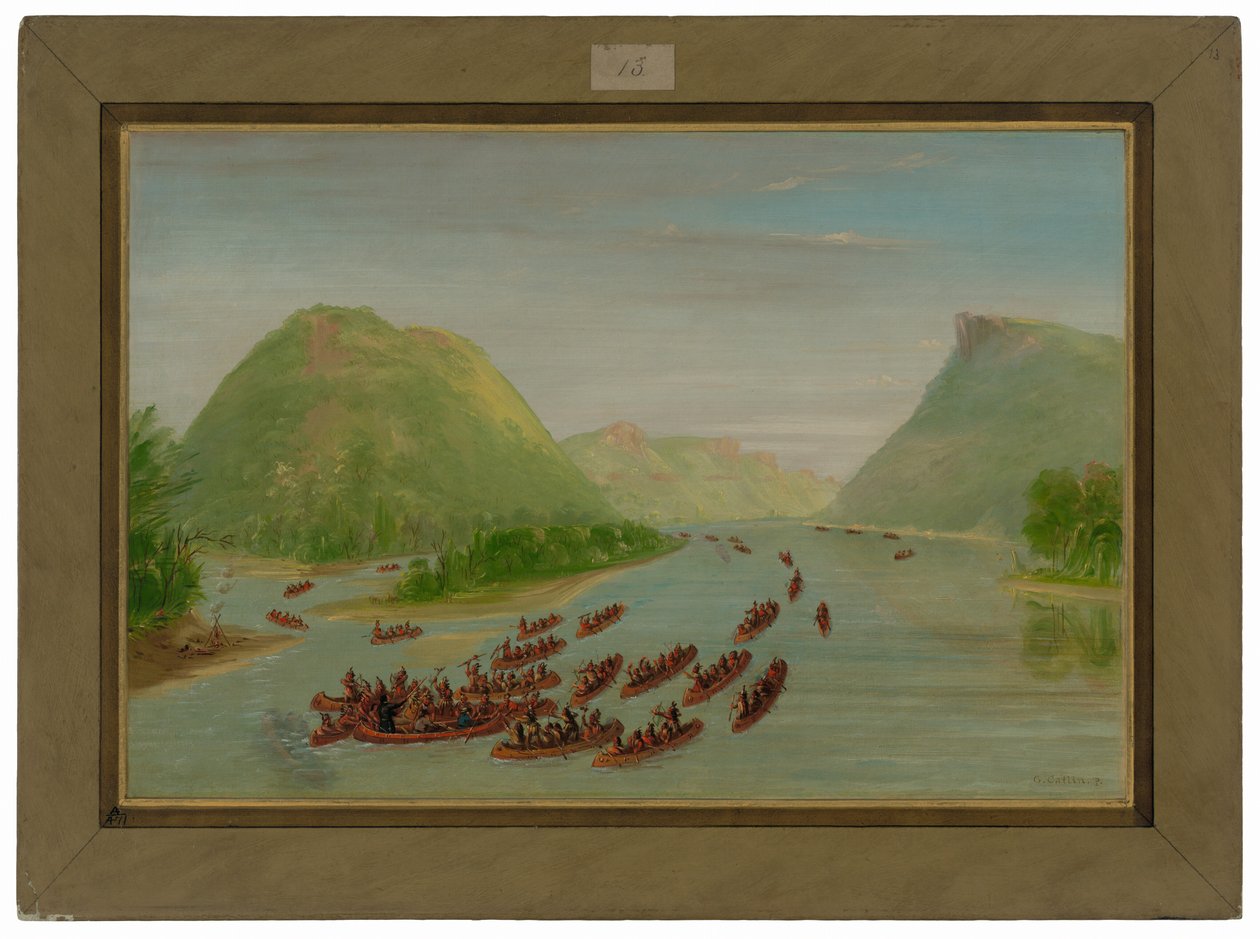 Fader Hennepin og to ledsagere tas til fange av Sioux. April 1680 av George Catlin