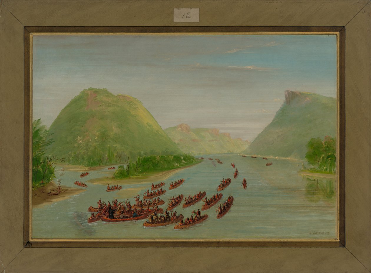 Far Hennepin og to følgesvenner ble tatt til fanger av Sioux, april 1680, 1847-48 av George Catlin