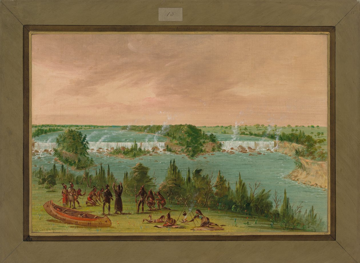 Far Hennepin og hans menn ved St. Anthony-fossen, 1. mai 1680, 1847-48 av George Catlin